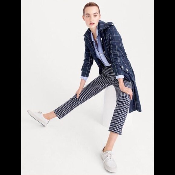 NWOT J. Crew Martie Slim Cropped Pant in Bi-Stretch Navy/White Gingham - Picture 1 of 14